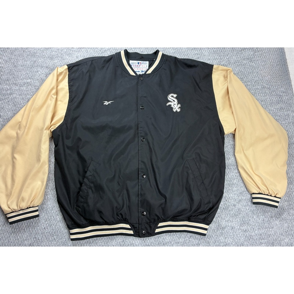 Vintage Reebok Chicago White Sox Jacket Mens XL Black Tan MLB‎ Baseball